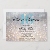 Iridescent Sweet 16 Light Blue Glitter Invitation Kaart (Voorkant)