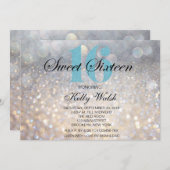 Iridescent Sweet 16 Light Blue Glitter Invitation Kaart (Voorkant / Achterkant)