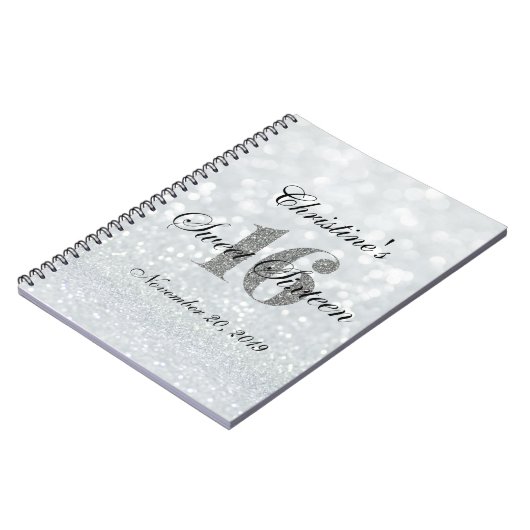 Iridescent Sweet 16 Silver Custom Guest Book Notitieboek (Linkerzijde)
