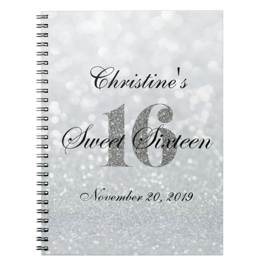Iridescent Sweet 16 Silver Custom Guest Book Notitieboek (Voorkant)