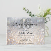 Iridescent Sweet 16 Silver Glitter Invitation Kaart (Staand voorkant)