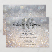 Iridescent Sweet 16 Silver Glitter Invitation Kaart (Voorkant / Achterkant)