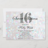 Iridescent Sweet 16 Silver Glitter Invitation Kaart (Voorkant)
