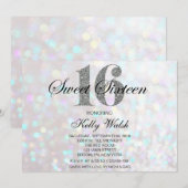Iridescent Sweet 16 Silver Glitter Invitation Kaart (Voorkant / Achterkant)