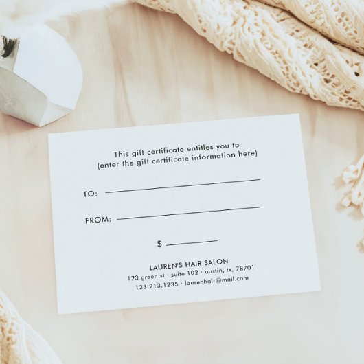 Iridescent Textured Modern Script Gift Certificate Visitekaartje