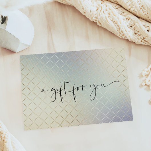Iridescent Textured Modern Script Gift Certificate Visitekaartje