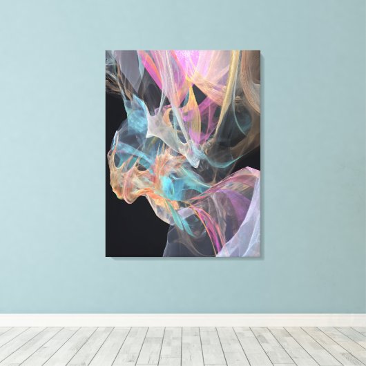 Iridescent Thread Vortex Teal Magenta Glow Canvas Afdruk (Insitu (Houten vloer))