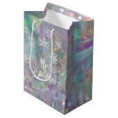 Iridescent Tinsel Merry White Snowflake Medium Cadeauzakje (Voorkant Gekanteld)
