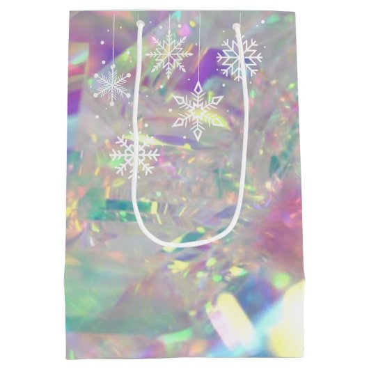 Iridescent Tinsel Merry White Snowflake Medium Cadeauzakje (Achterkant)