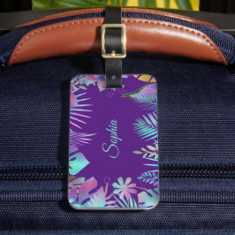Iridescent Tropical Leaves, Blauwgroen naam op Paa Bagagelabel