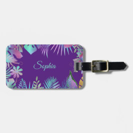 Iridescent Tropical Leaves, Blauwgroen naam op Paa Bagagelabel