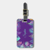 Iridescent Tropical Leaves, Blauwgroen naam op Paa Bagagelabel (Voorkant verticaal)