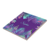 Iridescent Tropical Leaves, Blauwgroen naam op Paa Tegeltje (Zijkant)