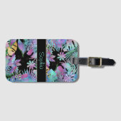 Iridescent Tropical Leaves, DIY Blauwgroen Name, B Bagagelabel (Voorkant (horizontaal))