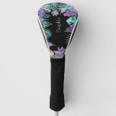 Iridescent Tropical Leaves, DIY Blauwgroen Name, B Golfheadcover (Voorkant)