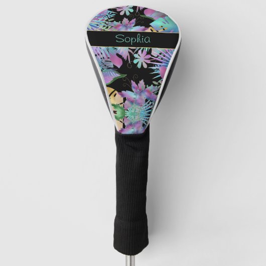 Iridescent Tropical Leaves, DIY Blauwgroen Name, B Golfheadcover (Voorkant)