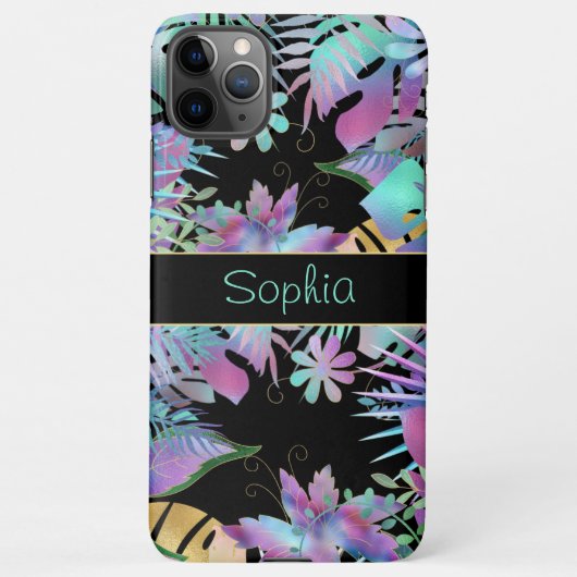 Iridescent Tropical Leaves, DIY Blauwgroen Name, B iPhone Hoesje (Achterkant)