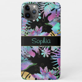 Iridescent Tropical Leaves, DIY Blauwgroen Name, B iPhone 11Pro Max Hoesje
