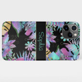 Iridescent Tropical Leaves, DIY Blauwgroen Name, B iPhone Hoesje (Achterkant horizontaal)