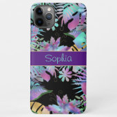 Iridescent Tropical Leaves, DIY Blauwgroen Name, V iPhone Hoesje (Achterkant)