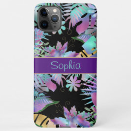 Iridescent Tropical Leaves, DIY Blauwgroen Name, V iPhone 11Pro Max Hoesje
