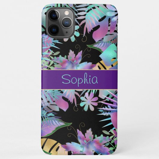 Iridescent Tropical Leaves, DIY Blauwgroen Name, V iPhone Hoesje (Achterkant)