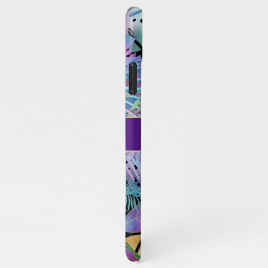 Iridescent Tropical Leaves, DIY Blauwgroen Name, V iPhone Hoesje (Rechterkant)