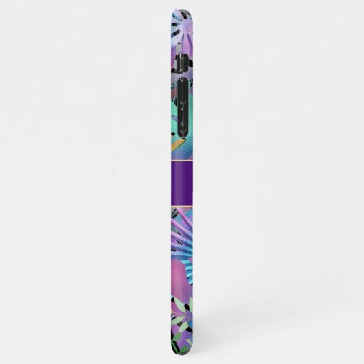 Iridescent Tropical Leaves, DIY Blauwgroen Name, V iPhone Hoesje (Linkerkant)