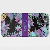 Iridescent Tropical Leaves, DIY Blauwgroen Name, V iPhone Hoesje (Achterkant horizontaal)