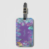 Iridescent Tropische Bladeren, Blauwgroen Y-naam, Bagagelabel (Voorkant (verticaal))