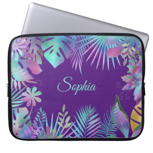 Iridescent Tropische Bladeren, Blauwgroen Y-naam,  Laptop Sleeve