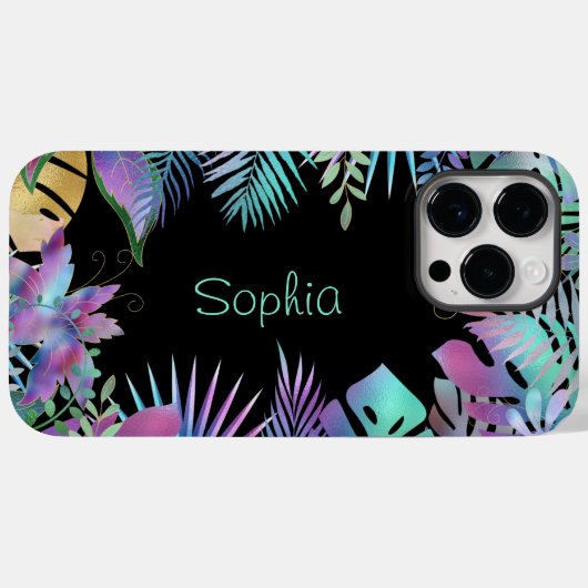 Iridescent tropische bladeren, lichte Blauwgroen n Case-Mate iPhone Case (Achterkant (horizontaal))