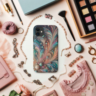 Iridescent Turquoise En Perzik Glitter Bling Case-Mate iPhone Case