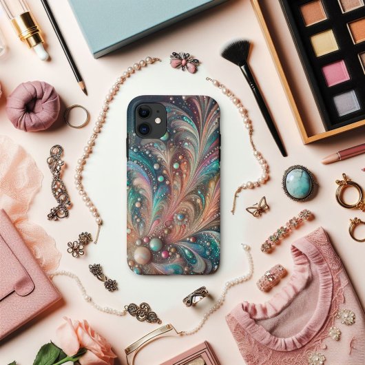 Iridescent Turquoise En Perzik Glitter Bling Case-Mate iPhone Case