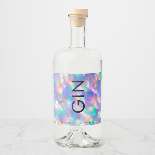 Iridescent Ultra Modern Monogram Gin Liquor Likeurfles Etiket (Voorkant)