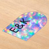 Iridescent Ultra Modern Monogram Weddenschap Acryl Uitnodigingen (Laagn)