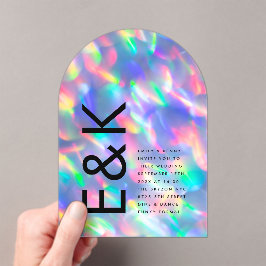 Iridescent Ultra Modern Monogram Weddenschap Acryl Uitnodigingen