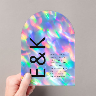 Iridescent Ultra Modern Monogram Weddenschap Acryl Uitnodigingen