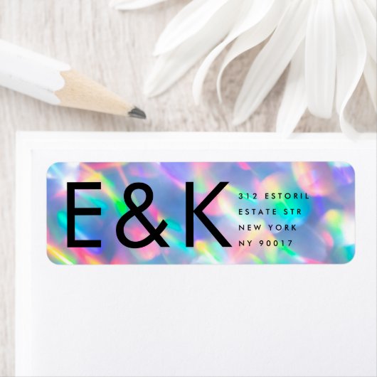 Iridescent Ultra Modern Monogram Weddenschap Etiket (Insitu)