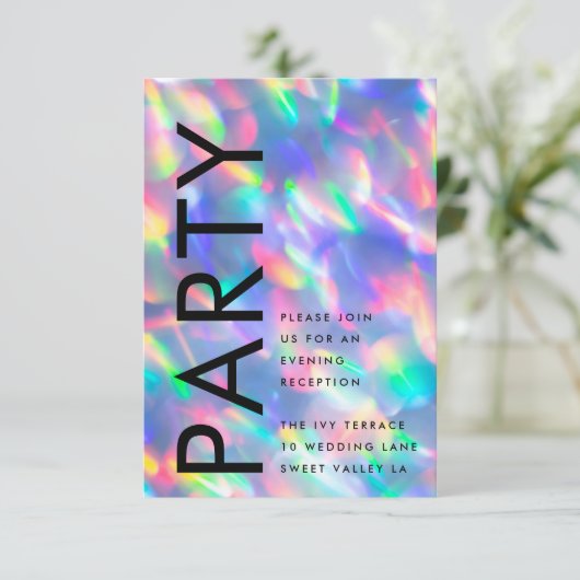 Iridescent Ultra Modern Monogram Weddenschap Informatiekaartje (Staand voorkant)