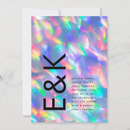 Iridescent Ultra Modern Monogram Weddenschap Kaart (Voorkant)