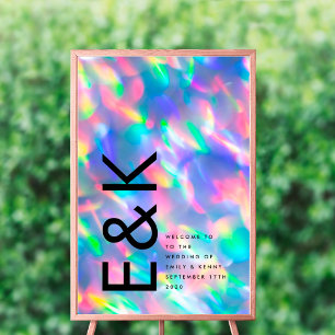 Iridescent Ultra Modern Monogram Weddenschap Poster