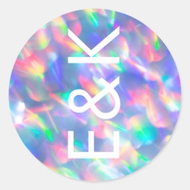 Iridescent Ultra Modern Monogram Weddenschap Ronde Sticker