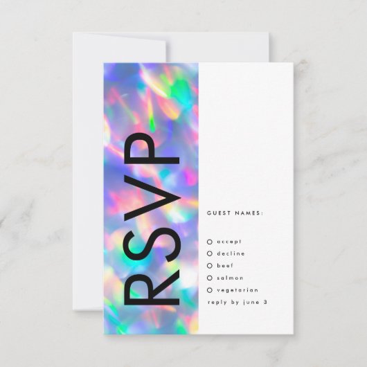 Iridescent Ultra Modern Monogram Weddenschap RSVP Kaartje (Voorkant)