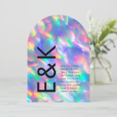 Iridescent Ultra Modern Monogram Wedding Arch Kaart (Staand voorkant)