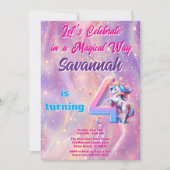 Iridescent Unicorn Girl 4e verjaardagsfeestje Kaart (Voorkant)
