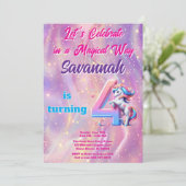 Iridescent Unicorn Girl 4e verjaardagsfeestje Kaart (Staand voorkant)