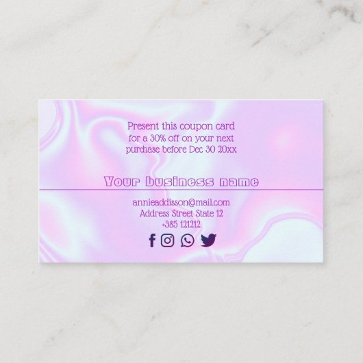 Iridescent unicorn skin faux holographic textuur kortingskaartje (Achterkant)