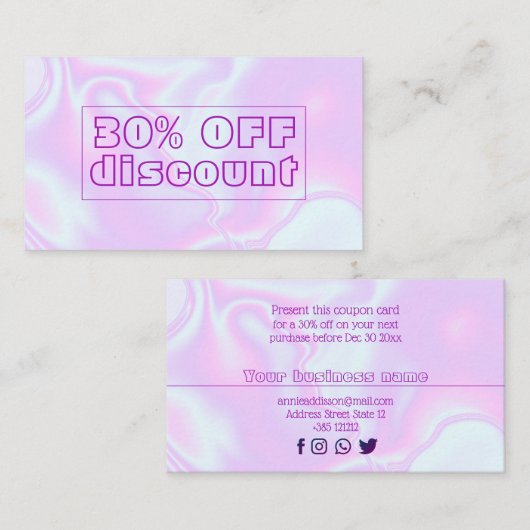 Iridescent unicorn skin faux holographic textuur kortingskaartje (Voorkant / Achterkant)