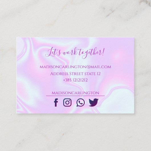 Iridescent unicorn skin faux holographic textuur visitekaartje (Achterkant)